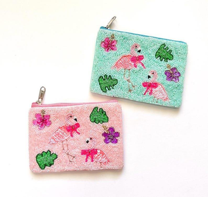 Monedero de algodón hecho a mano con bordado de cuentas y borla, cierre de cremallera, colores variados, por Whimsy Art Craft - Product Image 3