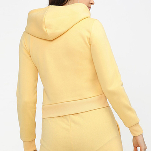 Sweat-shirt à capuche jaune pour femme, fermeture éclair, longueur courte, décontracté, tricoté en coton et fibre de bambou, pour le printemps - Product Image 2