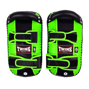 Twins Standard Curved Leather Kick Pads Green <b>Protective</b> Custom Made Boxing MMA Muay Thai Kick <b>Shields</b> - Product Image 2