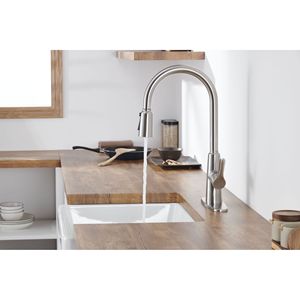 Rubinetto da cucina ad arco alto in acciaio inossidabile anticato con doccetta estraibile, comando singolo a 3 vie, finitura nichel spazzolato - Product Image 6