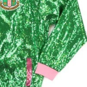 Custom Green Pink Sequin Bomber <b>Jacket</b> Long Sleeve <b>Zip</b> <b>Up</b> Collar Varsity Teamwear Fashion Sportswear Lightweight Outerwear - Product Image 3