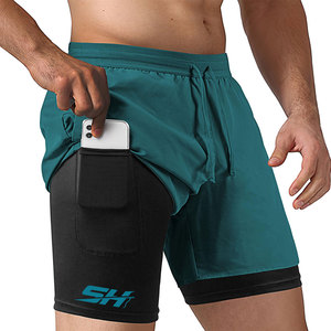 High Elastic Waistband 2 in 1 Gym <b>Shorts</b> For <b>Men</b> Drawstring Closure Type Inner <b>Compression</b> Liner Pocket <b>Shorts</b> OEM Service - Product Image 1