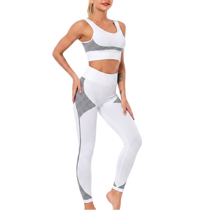 Women's Black Yoga Set High Waist Leggings Strapless <b>Lace</b> <b>Elastic</b> Waist 2 Piece Activewear Full Length Stretch - Product Image 3