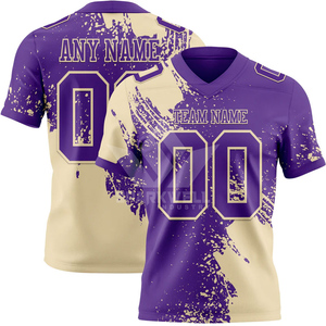 Maillot de football américain personnalisé violet et or, col en V, manches courtes, impression par sublimation, anti-humidité, vêtements d'équipe pour hommes adultes - Product Image 1