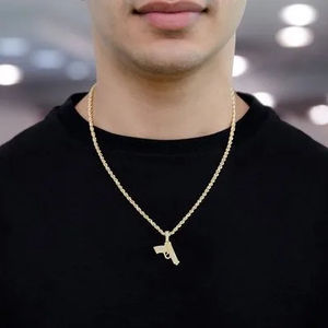 Collar con Colgante de Pistola Personalizado de Moda Hip Hop para Hombre, Chapado en Oro, con Diamantes Naturales de Corte Brillante, Joyería Fina - Product Image 3