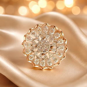 Luxury 14K Gold Women's Diamond Engagement <b>Ring</b> with Round Floral Cluster Cocktail Design for Wedding & Party Wear - Product Image 1