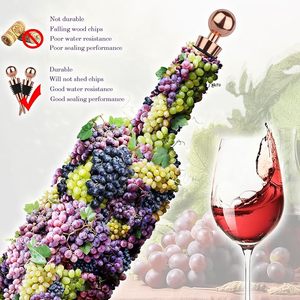 Bouchon de bouteille de vin en métal rose doré, longueur 9,5 cm, avec joint en caoutchouc noir pour la conservation du vin - Product Image 5