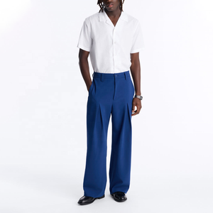 Pantalon de Costume Homme Bleu Royal Coupe Droite Taille Haute en Mélange de Laine Formel Infroissable Plissé sur le Devant – Meilleures Ventes - Product Image 4
