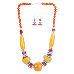 Unique Design Bohemian Resin Beaded <b>Necklace</b> Sets Stylish Orange Teal Yellow Classic <b>Statement</b> Jewelry Anniversary & Party Gift - Product Image 1