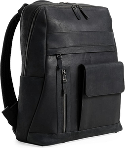 Vintage <b>Brown</b> Leather Laptop <b>Backpack</b> for Men Women 15 Inch Travel Business <b>Backpack</b> with Trolley Sleeve - Product Image 1