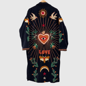 เสื้อแจ็คเก็ตกำมะหยี่ปักมือ ไซส์ใหญ่ แขนยาว สไตล์พรีรี่ชิค สำหรับฤดูใบไม้ร่วง ลายหัวใจด้านหลัง - Product Image 5