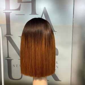 Pelucas Bob de Cabello Humano Vietnamita Súper Doble Trama, Color Marrón Ombre, Liso Extremo, con Encaje Transparente - Product Image 2