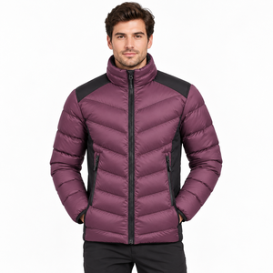 <b>Men's</b> <b>Purple</b> Puffer Jacket Stand Collar Zipper Closure Windproof Casual Winter Wear Slim Fit Polyester Wadding Puffer Jacket - Product Image 4
