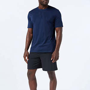 Camiseta de Cuello Redondo para Hombre, Color Azul Marino, 100% Mezcla de Algodón, Secado Rápido, Manga Corta, Estilo Casual Básico - Product Image 1