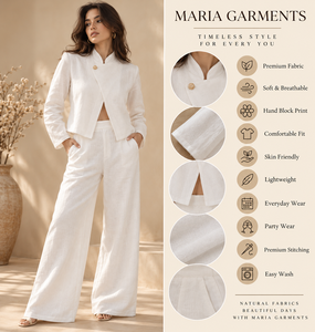 Ensemble pantalon de vacances de qualité supérieure en tissu tissé à col mandarin - Blazer blanc élégant à boutons avec pantalon large décontracté moderne - Vente en gros - Product Image 2