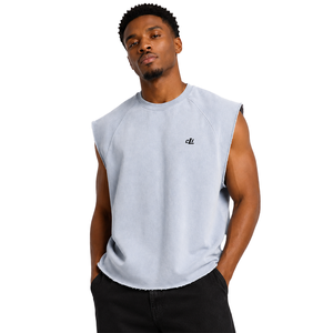Chemises sans manches pour hommes à coupe raglan personnalisée, en coton épais délavé, avec ourlet brut, style pull, pour la gym, vente en gros, impression de logo OEM ODM - Product Image 1