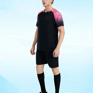 Ensemble de maillot de football pour homme, col en V, noir, manches courtes, imprimé dégradé rose sur les épaules, respirant, uniforme d'entraînement - Product Image 2