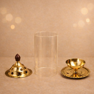 Brass Akhand Diya with Borosilicate Glass Cover Medium Size Eternal <b>Oil</b> <b>Lamp</b> for Puja Temple Home Decor Diwali - Product Image 4