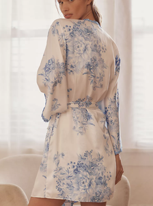 Robe de chambre sexy en dentelle, satin imprimé, pyjama d'été personnalisé pour <span class=keywords><strong>femme</strong></span>, ensemble de vêtements d'intérieur - Product Image 4