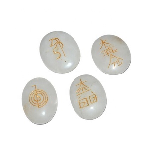 White Natural Agate Triangle Stone Engraved Orgone Reiki Set <b>Crystal</b> Healing Usui Reiki Symbols Gemstone Positive Energy Home - Product Image 1