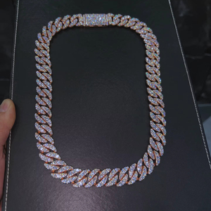 สร้อยคอแบบ Cuban Link ชุบทองคำสีกุหลาบ ประดับเพชร Moissanite VVS รับรองโดย IGI สำหรับทุกเพศ กำลังเป็นที่นิยม ขายดีที่สุด สินค้าขายดี ฮิปฮอป หรูหรา - Product Image 1