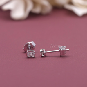 IGI Certified Lab Grown Diamond Emerald Cut Bezel <b>Stud</b> <b>Earrings</b> 18K White / Rose & Yellow Gold Solitaire Diamond <b>Earrings</b> - Product Image 3