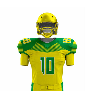 Custom American Football Uniform Yellow Green 10 Sublimated Jersey Shorts Men's <b>Athletic</b> Wear Moisture Wicking - Product Image 3