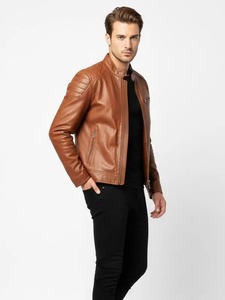 Men’s Classic Tan Brown Cafe <b>Racer</b> Leather <b>Jacket</b> Motorcycle Riding <b>Jacket</b> - Product Image 2