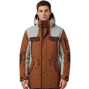 Parka de Invierno para Hombre con Bloques de Color, Capucha, Impermeable, Larga, con Bolsillos con Cremallera - Product Image 1