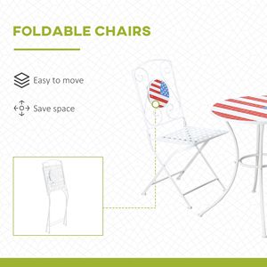 3-Piece <b>Folding</b> Outdoor Patio Bistro Set with USA Mosaic <b>Table</b> & Chairs Portable Metal Frames 4th July BA <b>Garden</b> Furniture - Product Image 4