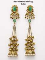 Anting Jhumka Kashmiri Zirkon Hijau Pink Berlapis Emas Antik, Bentuk Bunga Mutiara Imitasi Etnik Tradisional