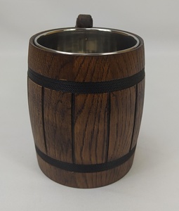 Chope à bière en bois de style baril avec doublure en acier inoxydable – Vaisselle vintage pour bars, restaurants et vente en gros - Product Image 4