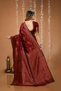 Women Traditional <b>Red</b> Silk <b>Saree</b> Embroidered Design Sun Protection All Seasons Wedding Occasion India Pakistan Style Floor - Product Image 4