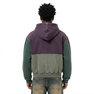 ODM Print Custom Logo Heavyweight Color Block Hoodies Vintage Washed Full <b>Zip</b> Cotton Oversized Streetwear Private Label Factory - Product Image 2