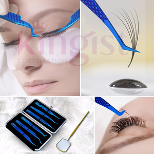 Custom Individual BlUE Stainless Steel Professional <b>Precision</b> Anti-Static Eyelash Extension Tweezers Private Label Pointed Set - Product Image 5