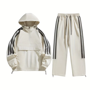 Nouvelle veste d'hiver à manches longues pour homme et femme, 100% coton polaire, séchage rapide, rayures rétro, 300g, coupe ample, tenue décontractée tendance pour couple - Product Image 1