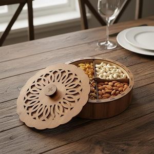 Caja de Madera para Frutos Secos con Tapa, 4 Compartimentos, Contenedor Multifuncional para Almacenar Bocadillos, Dulces, Nueces, Galletas, Plato para Servir - Product Image 2