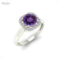 Nouvelle Offre Exceptionnelle : Bague Halo en Améthyste Naturelle Ronde de 6 mm avec Diamant en Or Massif 14 carats – Vente en Gros, Idéale pour Mariage, Fiançailles, Cadeau