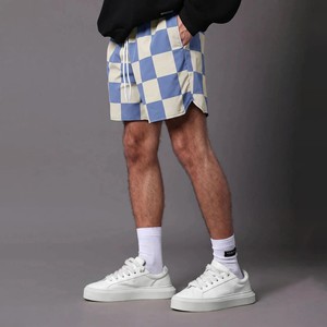 Nouvelle Arrivée Short de Bain Tendance pour Homme à Carreaux Taille Mi-Haute avec Poche et Cordon de Serrage Style Décontracté Motif Bleu Beige Séchage Rapide - Product Image 4
