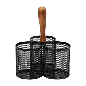 Organisateur de table minimaliste noir à 3 compartiments avec poignée en bois, idéal pour les événements formels, la cuisine et les restaurants - Product Image 4