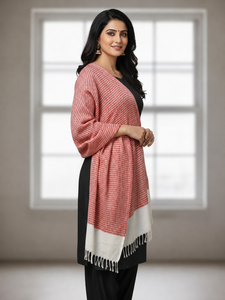 <b>Pink</b> Striped Winter Wool Fouta Shawl <b>Wrap</b> Kimono Style Scarf with Tassel Trim Breathable for Beach and Daily Wear - Product Image 2