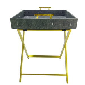 Hot selling High Quality Hotel Furniture Faux Shagreen Buttler <b>Tray</b> Rectangle Shape with Mental Legs - Product Image 1