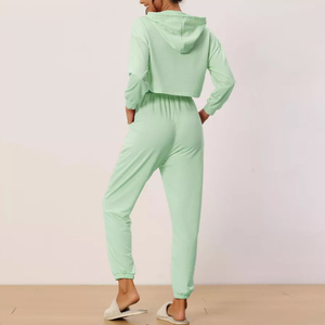 Conjunto Deportivo de 2 Piezas para Mujer, Estilo Urbano, con Encaje, Sudadera Corta Transpirable de Felpa, Ropa Deportiva para Gimnasio y Fitness - Product Image 2