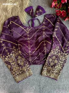 Collection de blouses en soie fantaisie lourde avec broderie dorée et manches 3/4, achat en ligne, Inde, vente en gros - Product Image 6