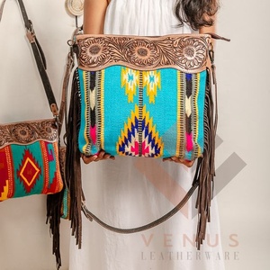 LW Fashion Sac à bandoulière en toile imprimé à franges en cuir de Bohème pour femmes Sangle unique en cuir véritable Multicolore Cross Body Hiver - Product Image 6