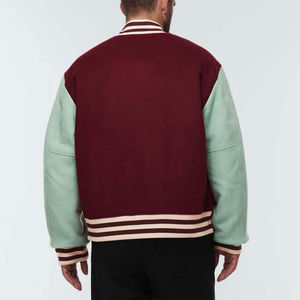 Veste de baseball pour homme 2024 OEM personnalisée, deux couleurs, manches en cuir, empiècements en cuir, broderie chenille, style streetwear - Product Image 4