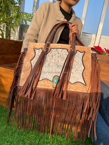 Bolso de mano con flecos de piel de vaca de estilo occidental, bolso de compras grande con borlas de alta calidad para mujer, novedad - Product Image 3