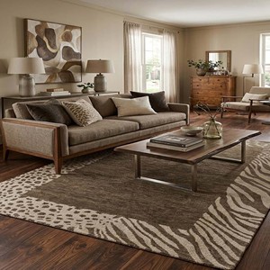 Earth Tone Abstract Area Rug <b>Brown</b> Beige <b>Wool</b> Rug Modern Hand Tufted Carpet Contemporary Livingroom Bedroom Decorative Floor Rug - Product Image 5