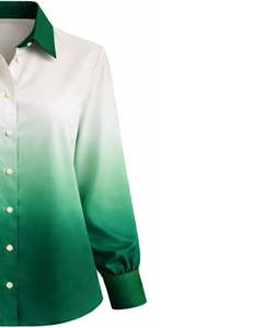 Camisa de Mujer con Botones y Manga Larga, Color Degradado de Blanco a Verde Esmeralda, Blusa Casual de Oficina, Fabricante de Ropa Personalizada OEM - Product Image 4