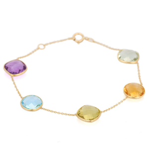 18K Gold Multi Gemstone Fine Charm <b>Bracelet</b> - Product Image 1